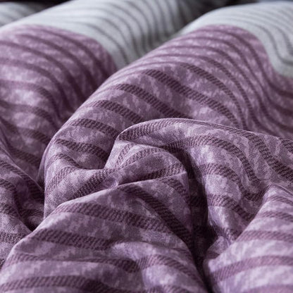 Andency Stripe Comforter Set Queen Size (90x90 Inch), 3 Pieces Purple and Gray Patchwork Striped Comforter, Soft Microfiber Down Alternative Comforter Bedding Set with Corner Loops