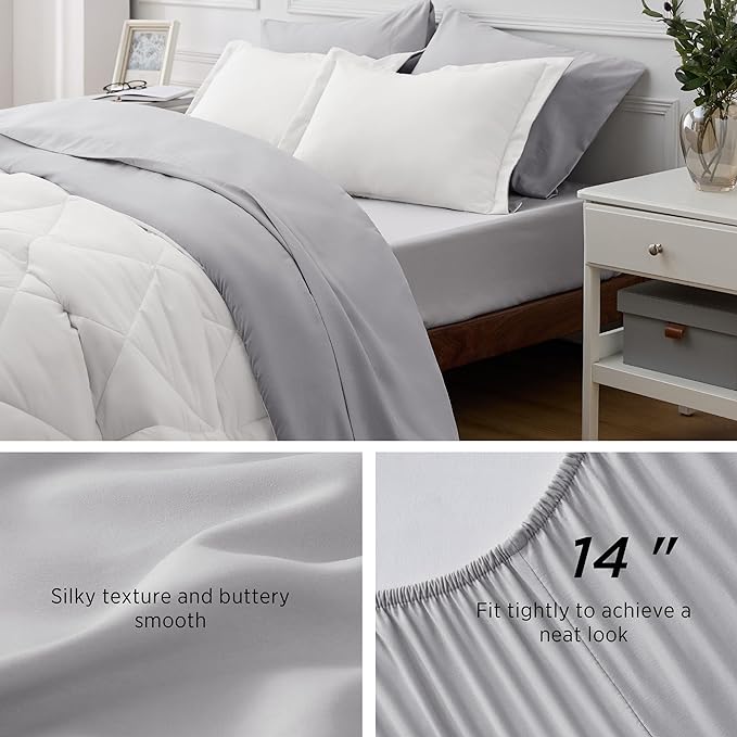Bedsure Ivory King Size Comforter Set - 7 Pieces Reversible King Bed in a Bag, King Bed Set Ivory and Grey with Comforters, Sheets, Pillowcases & Shams