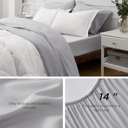 Bedsure Ivory Full Size Comforter Set - 7 Pieces Reversible Full Bed in a Bag, Full Bed Set Ivory and Grey with Comforters, Sheets, Pillowcases & Shams