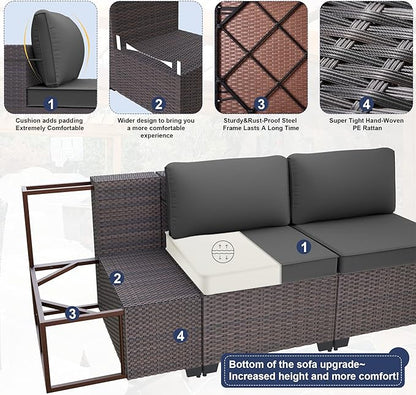 Patio Furniture Set with Fire Pit Table 13-Pieces Outdoor Sectional Furniture Outdoor Rattan Patio Conversation Sets with 43in 55,000 BTU Propane Gas Fire Pit Table Glass Table, Grey