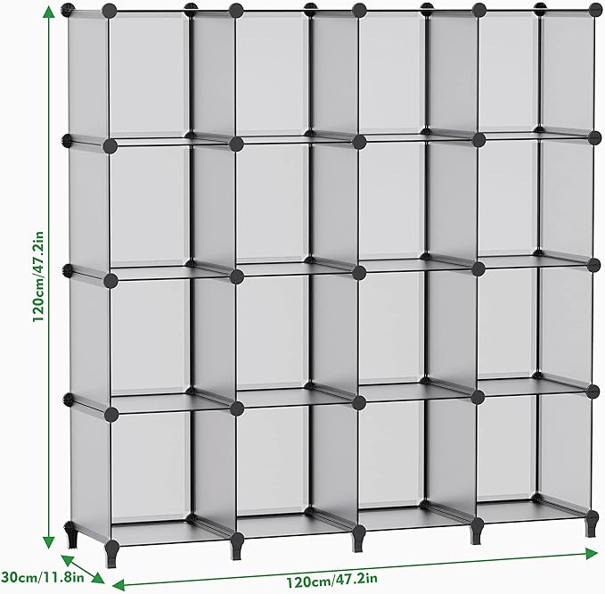 HOMIDEC Book Shelf 16 Cubes Bookcase Bookshelf Cube Storage Organizer Portable Display Bookshelf Kids Bookshelf Book Case for Study Room,Bedroom,Office,Living Room,Closet (47.2x11.8x47.2 inch)