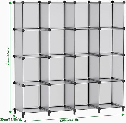 HOMIDEC Book Shelf 16 Cubes Bookcase Bookshelf Cube Storage Organizer Portable Display Bookshelf Kids Bookshelf Book Case for Study Room,Bedroom,Office,Living Room,Closet (47.2x11.8x47.2 inch)