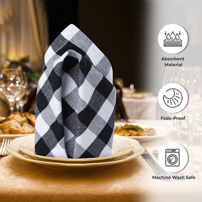 Urban Villa Cloth Napkins Cotton 20x20 (Set of 6) Black Cheks