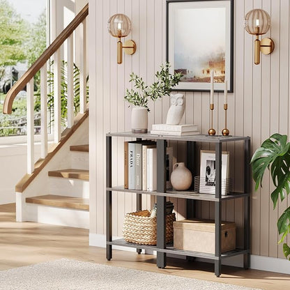 TUTOTAK Bookshelf, 6-Tier Tall Book Shelf, Narrow Bookcase for Small Space, DIY Stackable Bookshelf, for Living Room, Office, Study, Entryway, Industrial, Greige and Black BS01BG006
