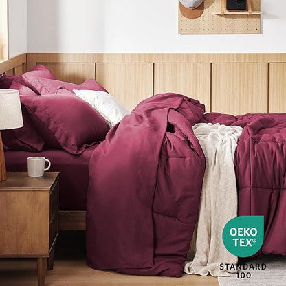 Bedsure Burgundy Twin Comforter Set - 5 Pieces Solid Twin Bed in a Bag, Twin Bed Set Burgundy with Comforters, Sheets, Pillowcase & Sham