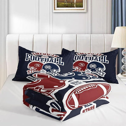 Datura home American Football Comforter Set Vintage Navy American Football Printed Quilt Bedding Set with 1 Comforter and 2 Pillowcases for Boys and Girls Bedroom All Season(Football Navy Twin)