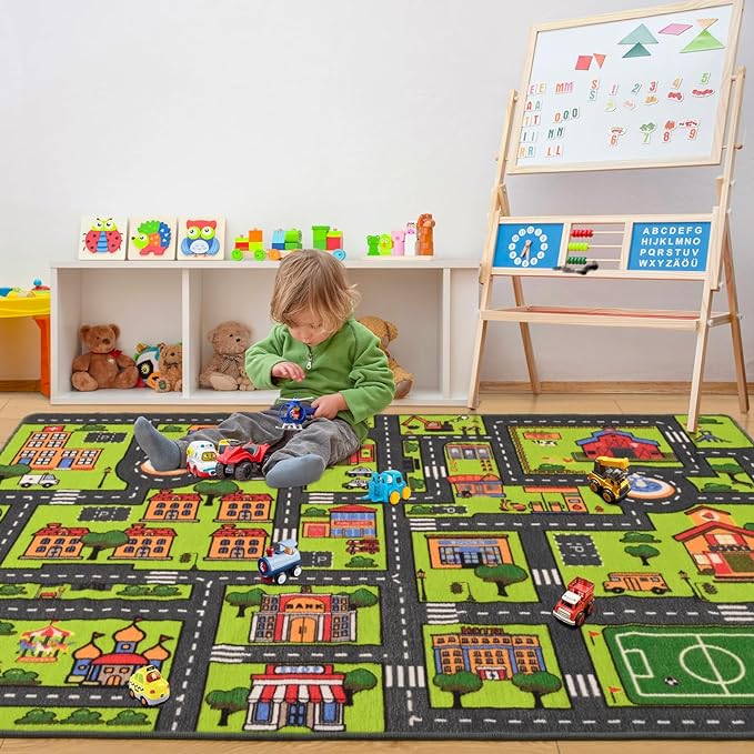 Zareas 4x6 FT Kids Area Rug Playmat Car Rug for Playroom, Children's Educational City Traffic Road Map Fun Carpet, Kids Baby Play Room Rug, City Pretend Play for Ages 3-12 Years Old, 48''x72''