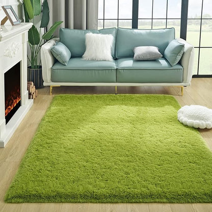 Super Soft Fluffy Shaggy Rugs for Living Room Bedroom, Fuzzy Plush Area Rugs for Girls Kids Room Nursery Home Decor, Furry Dorm Rug Cute Non-Slip Indoor Floor Carpet 4x5.9 Feet, Green