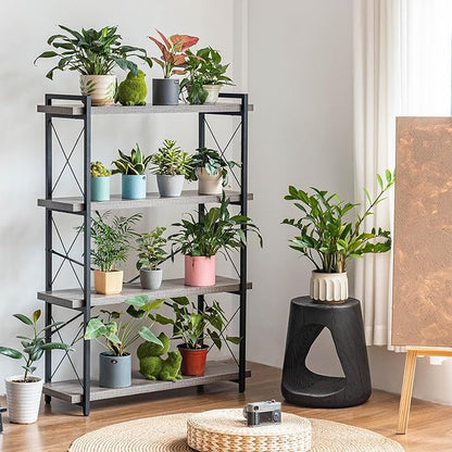 HCHQHS Bookshelf, 4-Tier Industrial Bookcase, Rustic Open Book Shelf, Freestanding Tall Bookshelves with Metal Frame