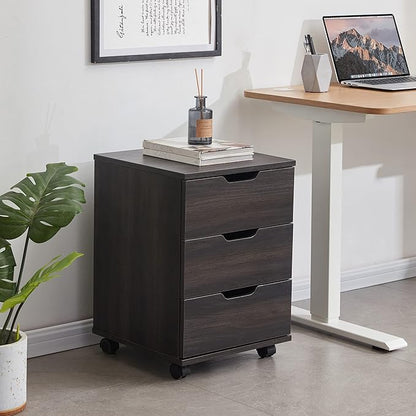 Farini 3-Drawer Vertical Filing Cabinet Rolling Wood Mobile File Cabinets Under Desk for Home Office with Casters (Dark Walnut, Fully Assembled)