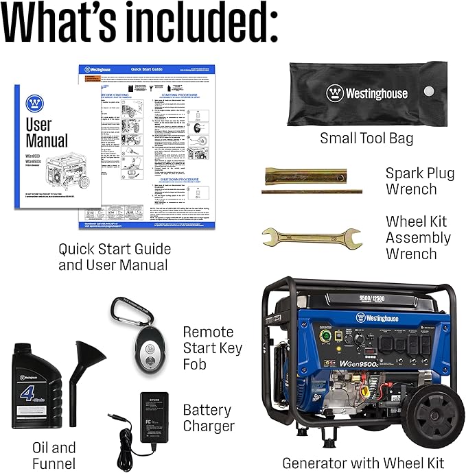 Westinghouse 12500 Peak Watt Home Backup Portable Generator, Remote Electric Start with Auto Choke, Transfer Switch Ready, Gas Powered, CO Sensor