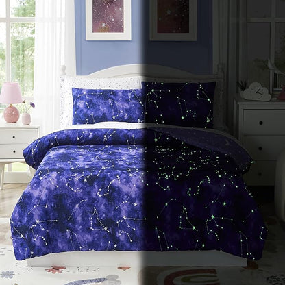 KALEIDOSPACE Full Size Comforter Sets - Bedding Sets Full 7 Pieces, Glow in The Dark Bed in A Bag Full, Lightweight Galaxy Bedding Sets for Kids, Teens, Women & Men
