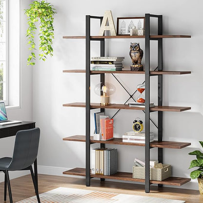Tribesigns 5-Tier Bookshelf, Vintage Industrial Style Bookcase 72 H x 12 W x 47L Inches, Retro Brown