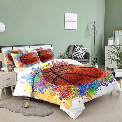 Tailor Shop Basketball Full Size Comforter Set,Basketball Bedding Set for Boys Kids Adults Teens,Sports Kids Basketball Comforter Sets Luxury Graffiti Hip Hop Set with 1 Comforter 2 Pillowcases