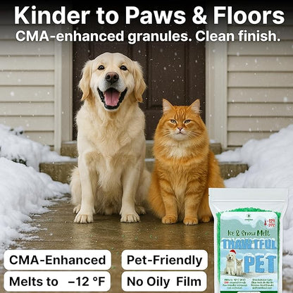 Thawtful Pet Safe Ice Melt – Pet Friendly Ice Melt, Snow Melt – Green Granules with CMA, Melts to −12°F (−24°C) - Driveway Salt & Sidewalk Salt for Ice (4 qt. - 8.5 lb.)