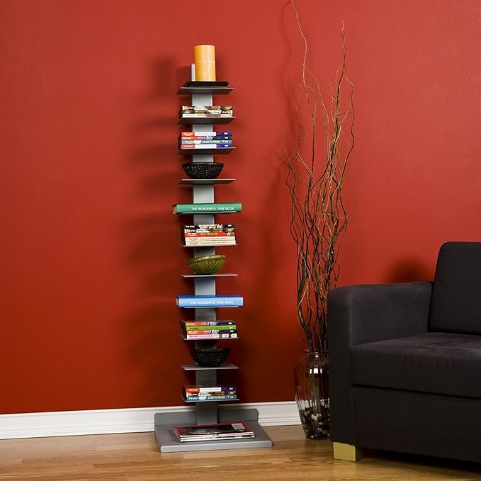 SEI Furniture 11- shelf Metal Spine Book Tower, Silver