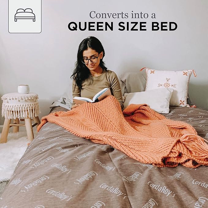 CordaRoy's Chenille Bean Bag - Convertible Bean Bag Chair & Bed - Machine-Washable Chenille Fabric Cover - for Basement, Living Room, Game Room, Dorm & More - Queen Size - Very Peri Purple