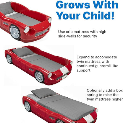 Step2 Roadster Toddler-to-Twin Bed, Crib to Twin Transition Race Car Bed, Adjustable, Ages 3+ Years Old, Easy Assembly, Red