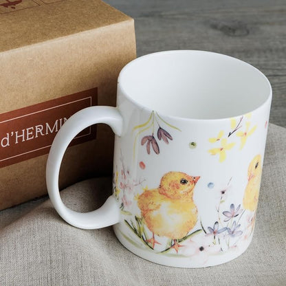 Maison d' Hermine Coffee Mug with Handles Tea Cups (15 Ounce, Pack of 1) | Fine Bone China Coffee Mugs for Hot Beverages Cappuccino Latte Home Restaurant Hotel Spring Summer -Easter Zest - Chicks