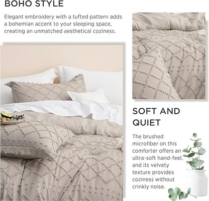 Bedsure Full Size Comforter Set - Linen Comforter, Boho Tufted Shabby Chic Bedding Comforter Set, 3 Pieces Vintage Farmhouse Bed Set for All Seasons, Fluffy Soft Bedding Set with 2 Pillow Shams