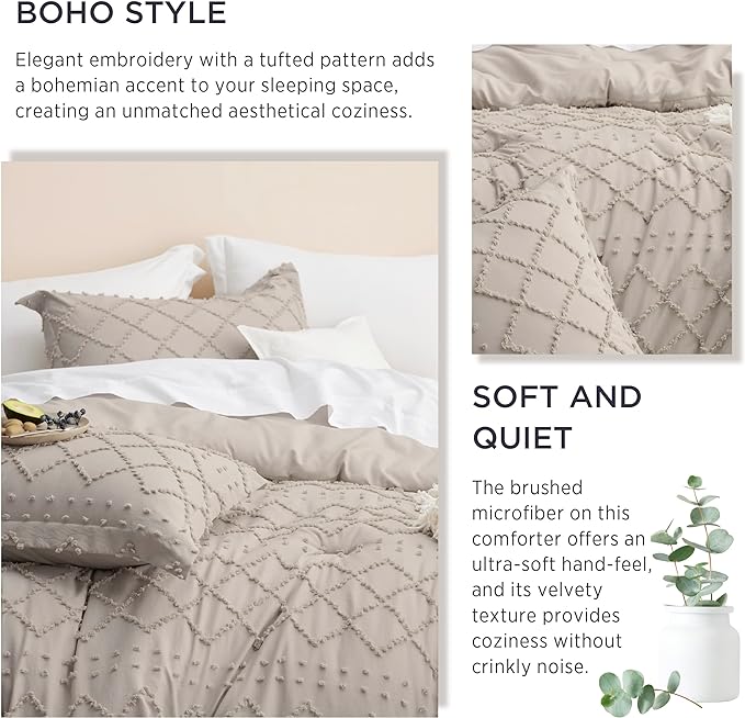 Bedsure Twin/Twin XL Comforter Set - Linen Boho Twin Extra Long Comforter Set for College, Shabby Chic Dorm Bedding Set, 2 Pieces Modern Farmhouse Bed Set, includes 1 Pillow Sham
