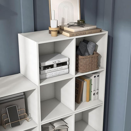 Apexa 4 Cube Storage Organizer Shelves, Stackable Wood Bookcase Fits Cubby Bins for Organization, Dorm Teen Room Decor & Home Office, White