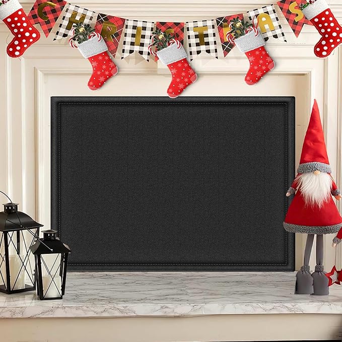 CADARA Fireplace Blocker Blanket Stops Heat Loss, Magnetic Fireplace Draft Stopper, Indoor Fire Place Draft Cover with Hook and Loop Tapes, Cold Air Blocker Save Energy, Black 39" W x 32" H