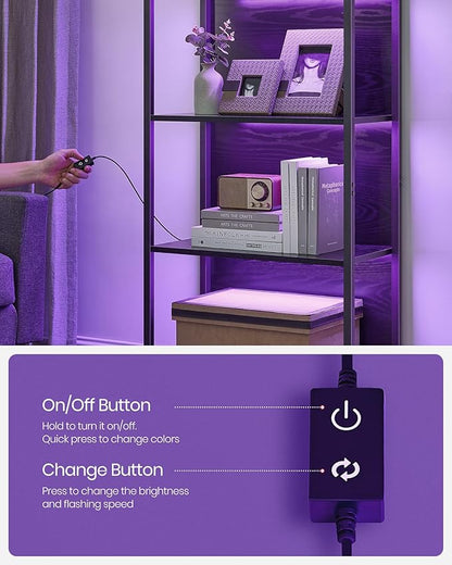 VASAGLE 6-Tier LED Bookshelf, Display Shelf with Dimmable Lights, LED Bookcase with Steel Frame, 11.9 x 23.6 x 70.3 Inches, for Living Room, Bedroom, Office, Black with Wood Grain ULLS120B56