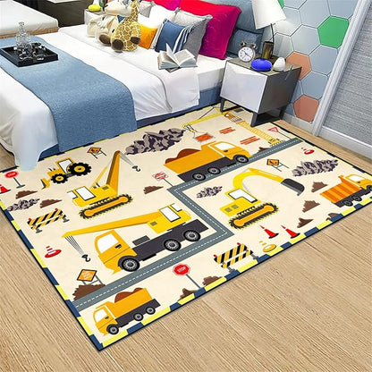 Construction Play Mat Car Rug Play Mat Construction Rugs for Boys Room Car Rug for Boys Room Construction Decor for Boys Room Playroom Rug for Livingroom 3'×4'