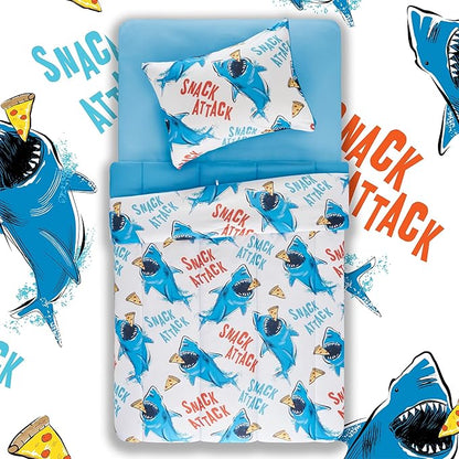 SLEEP ZONE Jersey Knit 3-Piece Full/Queen Size Comforter Set, Lightweight Kids Bedding Sets for All Seasons, Fluffy Soft, Easy Care (Sharks, Full/Queen)