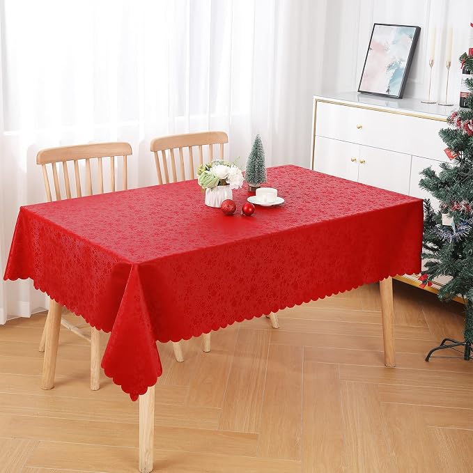 Smiry Rectangle Waterproof Heavy Duty Vinyl Tablecloths, 60 x 84 Inch | Wipeable Washable Floral Embossed Table Cover for Kitchen and Dining Room, Indoor & Outdoor Use, Red