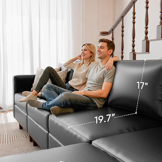 118.5" Faux Leather Modular Sectional Sofa with Storage Seat, Oversized 4 Seater Couch Deep Seat with Removable Cover Black
