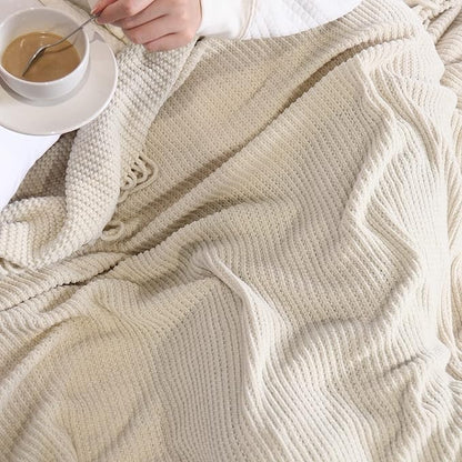 lifein Throw Blanket for Couch, Soft Boho Decor Bed Throw,Cozy White Chenille Knitted Small Farmhouse Lightweight Throw for Spring(White/Cream,50 * 60")