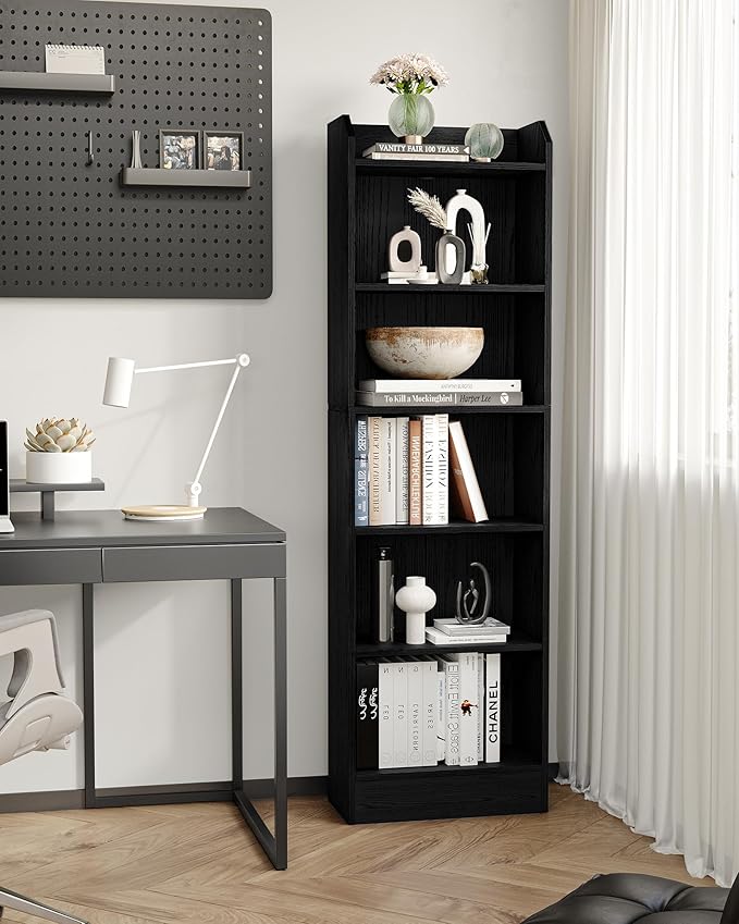 6-Tier Bookshelf, 66.7 Inches Floor Standing Bookcase, Display Storage Shelf, Corner Shelf, Home Decor Furniture for Home Office, Living Room, Bedroom, Black 02904XBC