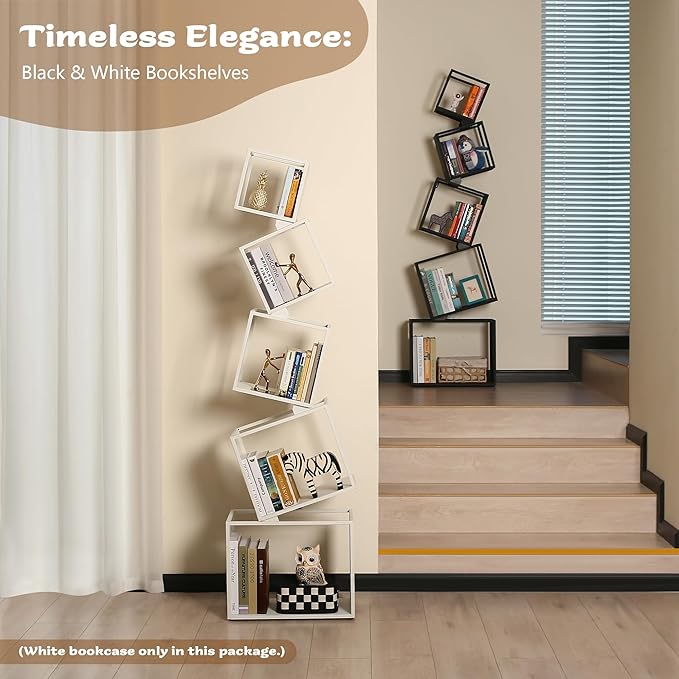 Bookshelf 2024 NEW, 5-Tier Bookshelves, 67" Tall White Bookshelf, Book Shelf, Bookcase, Modern Bookshelf, Storage Shelf for CDs/Books/Collections, Display Shelf for Livingroom, Bedroom, Office
