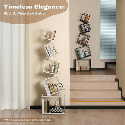 Bookshelf 2024 NEW, 5-Tier Bookshelves, 67" Tall White Bookshelf, Book Shelf, Bookcase, Modern Bookshelf, Storage Shelf for CDs/Books/Collections, Display Shelf for Livingroom, Bedroom, Office