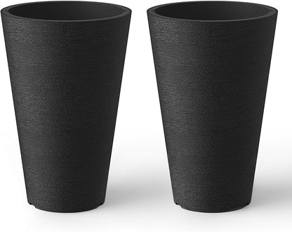 Kante Tall Round Planter Set of 2, 13 Inch Tall Decorative Planter Pots for Outdoor Indoor Garden Patio Front Porch (Black)