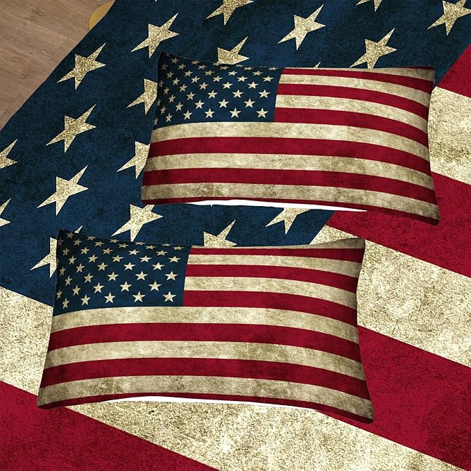 Tailor Shop American Flag Comforter Set for Boys Kids Teens American Flag Pattern Bedding Set King Size with 1 Comforter 2 Pillowcases