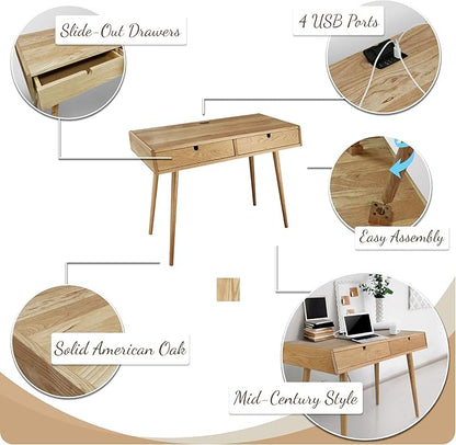 American Trails Freedom Made of Solid American Desk with USB Ports, Natural Oak (New)