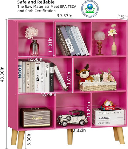 LEYAOYAO Bookshelf,3 Tier Book Shelf with Legs,Pink Modern Bookshelf,Large Freestanding Open Modern Bookshelves,Display Bookcases Decor Furniture for Nursery