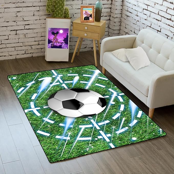 Football Rug for Boys Room - Soccer Rug for Boys Room Football Printed Rug for Kids Room Football Decor for Boys Bedroomsports Ball Doormat for Living Room Bedroom,2'×3'