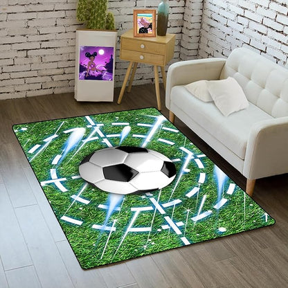 Football Rug for Boys Room - Soccer Rug for Boys Room Football Printed Rug for Kids Room Football Decor for Boys Bedroomsports Ball Doormat for Living Room Bedroom,2'×3'