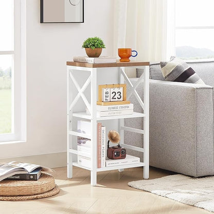Bookcase, Industrial Small Bookshelf,3-Tier Bookcase Storage Organizer, Small Book Shelf for Small Spaces, Living Room, Bedroom and Home Office, White&Brown