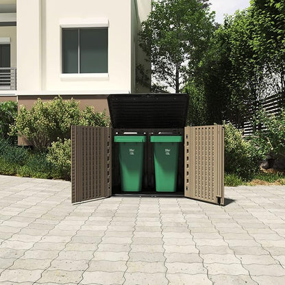 HOMSPARK Storage Shed Weather Resistance, Multi-Purpose Outdoor Storage Cabinet for Backyards and Patios, Horizontal Storage Shed for Lawnmower, Patio Accessories (Coffee, Large - 26 cu.ft)