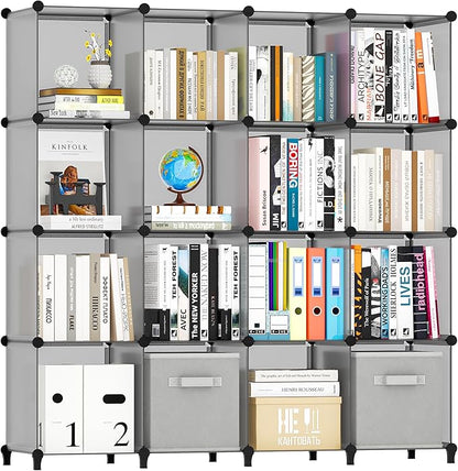 HOMIDEC Book Shelf 16 Cubes Bookcase Bookshelf Cube Storage Organizer Portable Display Bookshelf Kids Bookshelf Book Case for Study Room,Bedroom,Office,Living Room,Closet (47.2x11.8x47.2 inch)