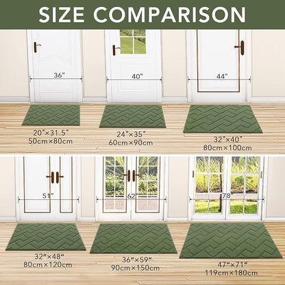 hicorfe Front Door Mat Outside Entrance,32"x40" Absorbent Muddy Dirt Resist Welcome Door Mats Outdoor Indoor,Stain and Fade Resistant,Non Slip Backing Entry Mat Doormat for Entryway(Green)