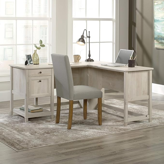 Sauder L-Desk (59.06" x 58.74" x 29.57") and Bookcase/Bookshelf (35.28" x 13.23" x 69.76") Bundle, Chalked Chestnut Finish