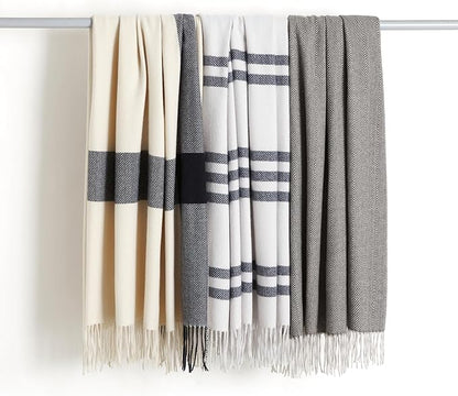 Amazon Basics Cozy Room Décor Throw Blanket, Lightweight, Recycled Polyester, Dark Gray and Light Gray Herringbone, 50"x 60"