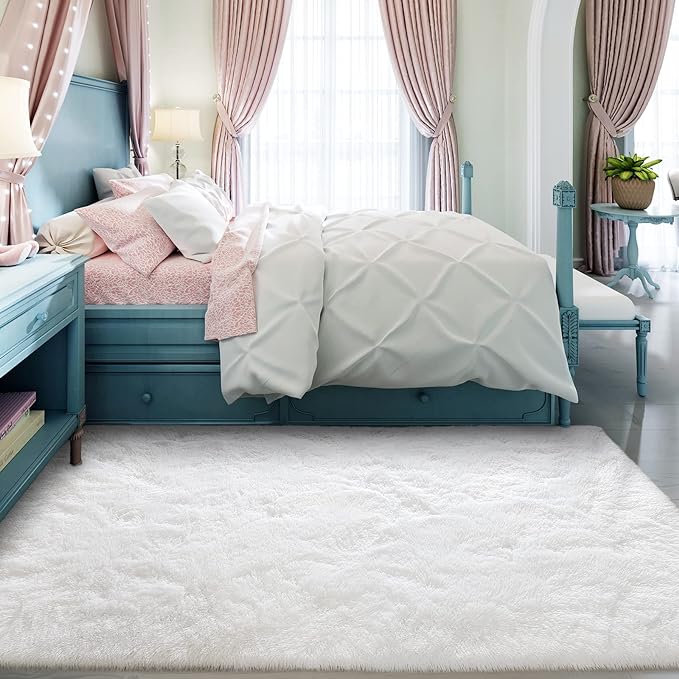 Super Soft Fluffy Shaggy Rugs 3x5 Feet for Living Room Bedroom, Fuzzy Plush Area Rugs for Girls Kids Room Nursery Home Decor, Furry Dorm Rug Cute Non-Slip Indoor Floor Carpet, Cream White