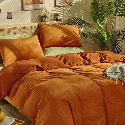 Burnt Orange Color Velvet Comforter Set Twin Solid Rust Color Flannel Velvet Bedding Comforter Set All Caramel Colour 3 PCs Shaggy Soft Warm and Durable Flannel Blanket Twin